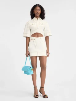 Outlet Jacquemus De de-N&icirc;mes denim mini rok Off-white/Tabac