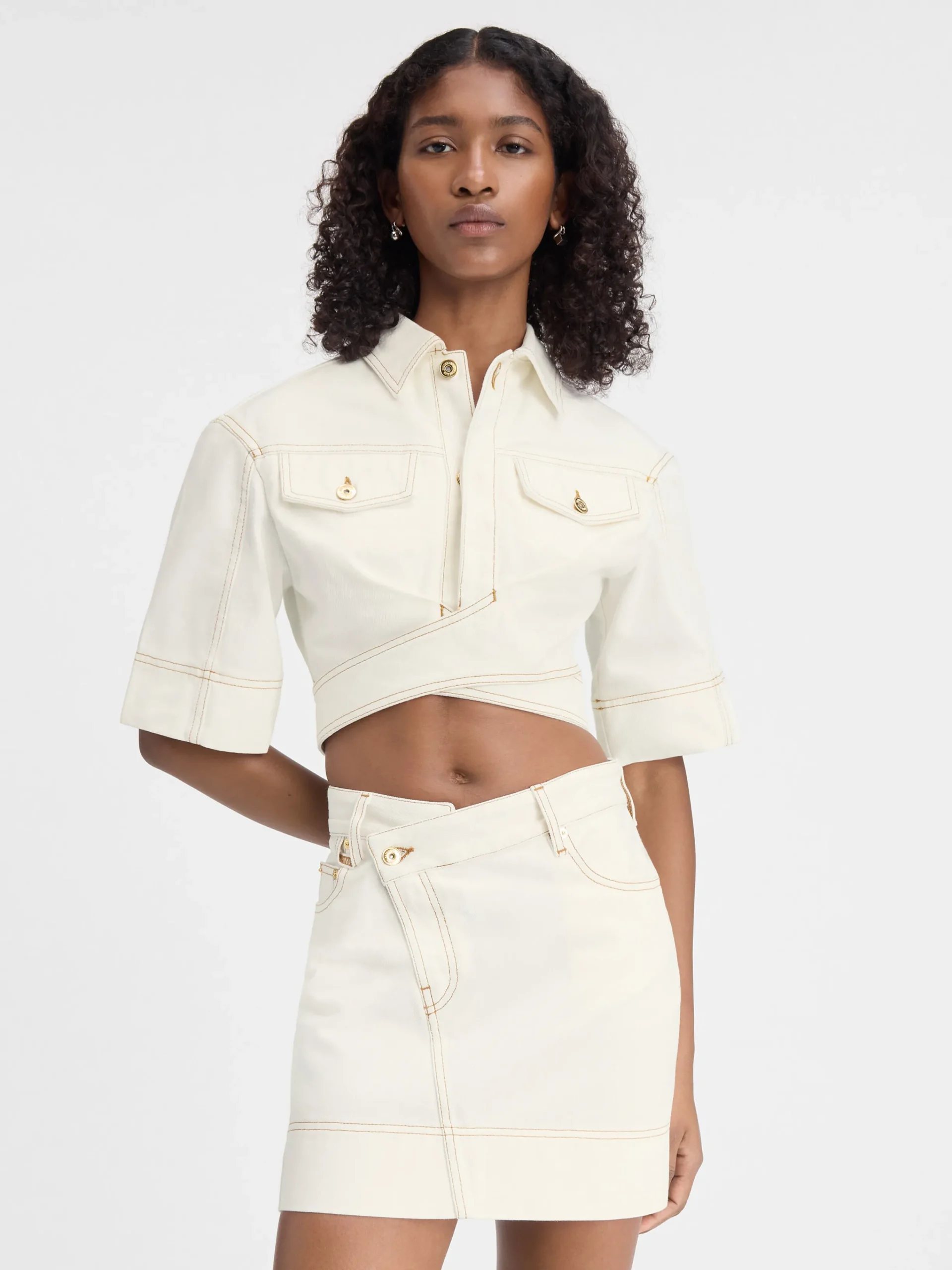 Sale Jacquemus De de-Nîmes denim top Off-white/Tabac