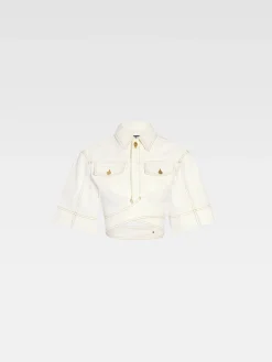 Sale Jacquemus De de-Nîmes denim top Off-white/Tabac