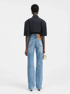Clearance Jacquemus De de-N&icirc;mes rechte denim broek Blue/Tabac