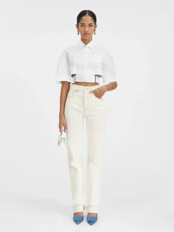 Fashion Jacquemus De de-N&icirc;mes rechte denim broek Off-white/Tabac