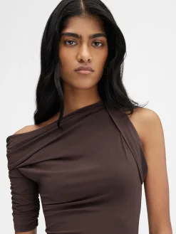 Discount Jacquemus De Drapeado mini jurk DarkBrown