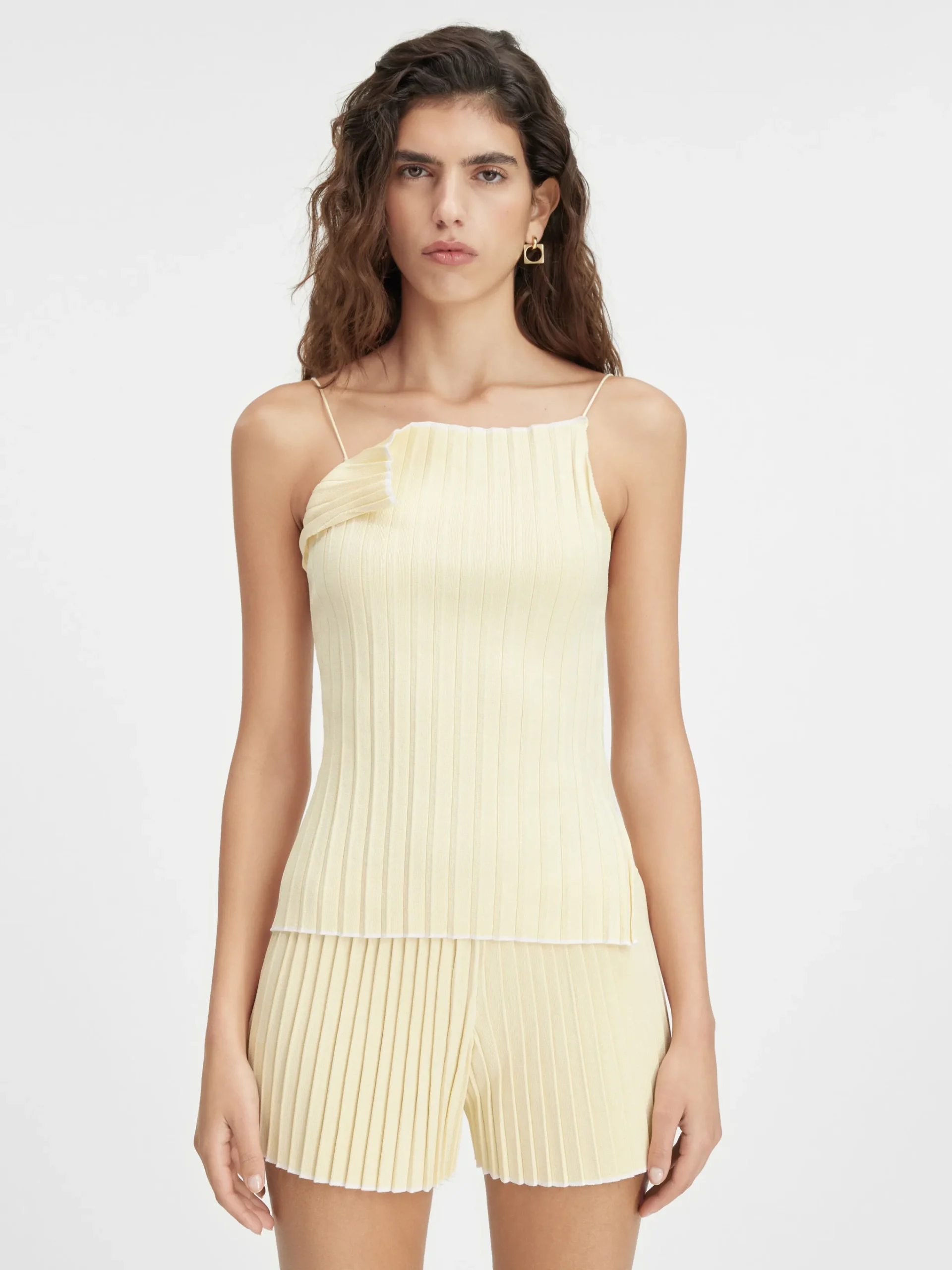 New Jacquemus De gebreide top met plooien LightYellow