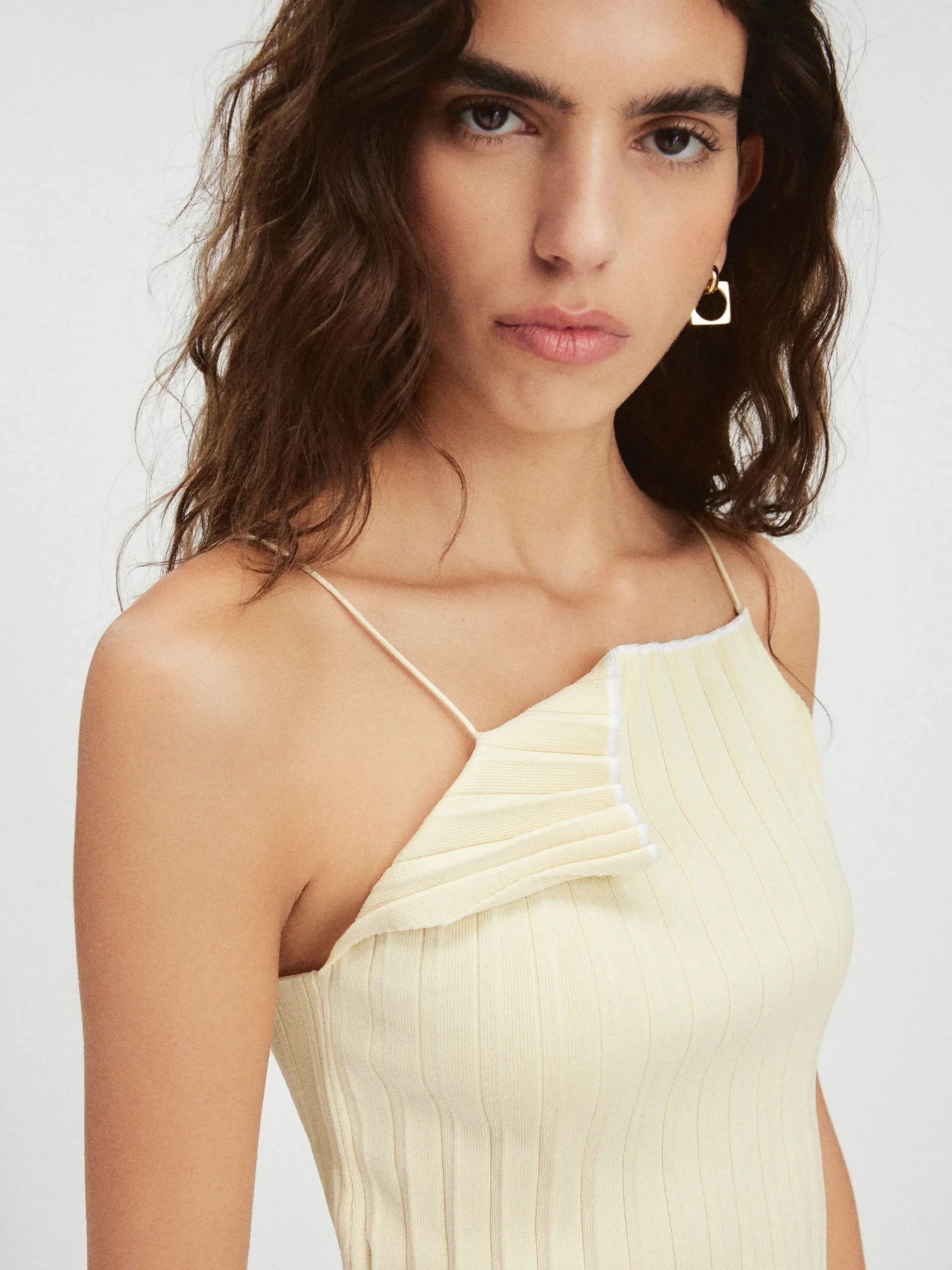 New Jacquemus De gebreide top met plooien LightYellow