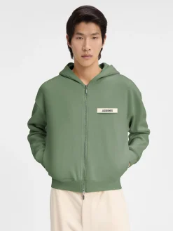 Hot Jacquemus De Gros Grain hoodie met rits LightGreen