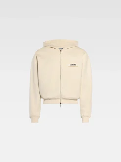 Discount Jacquemus De Gros Grain hoodie met rits Beige