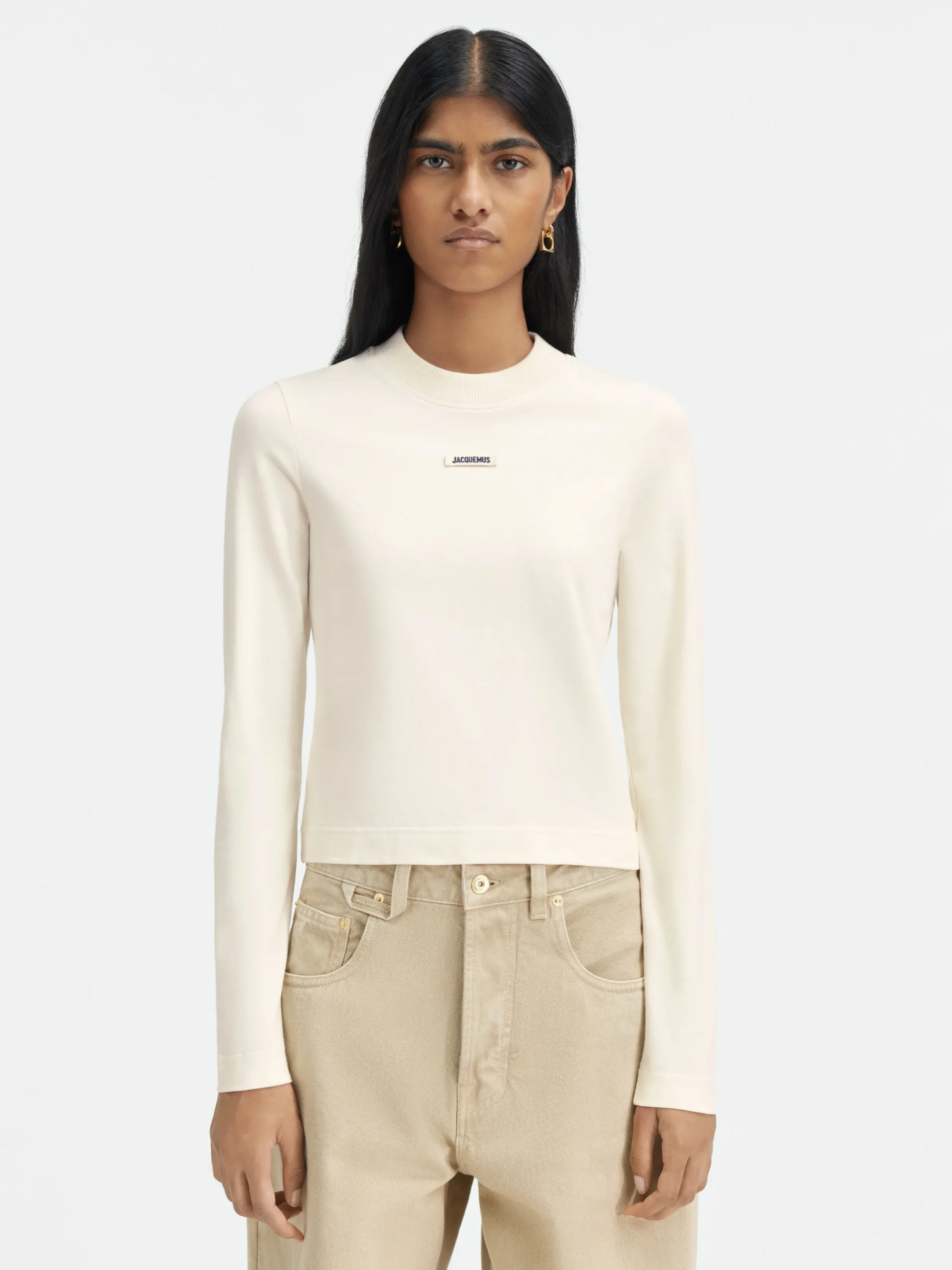 Discount Jacquemus Het Gros Grain T-shirt met lange mouwen LightBeige