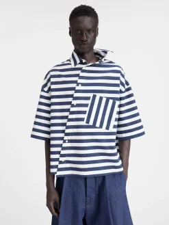 Sale Jacquemus Het Pablo shirt met korte mouwen PrintWhite&BlueStripes