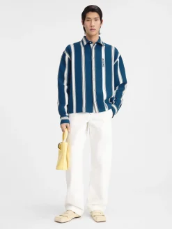 Fashion Jacquemus Het Papier shirt JacquardLogoStripesWhite