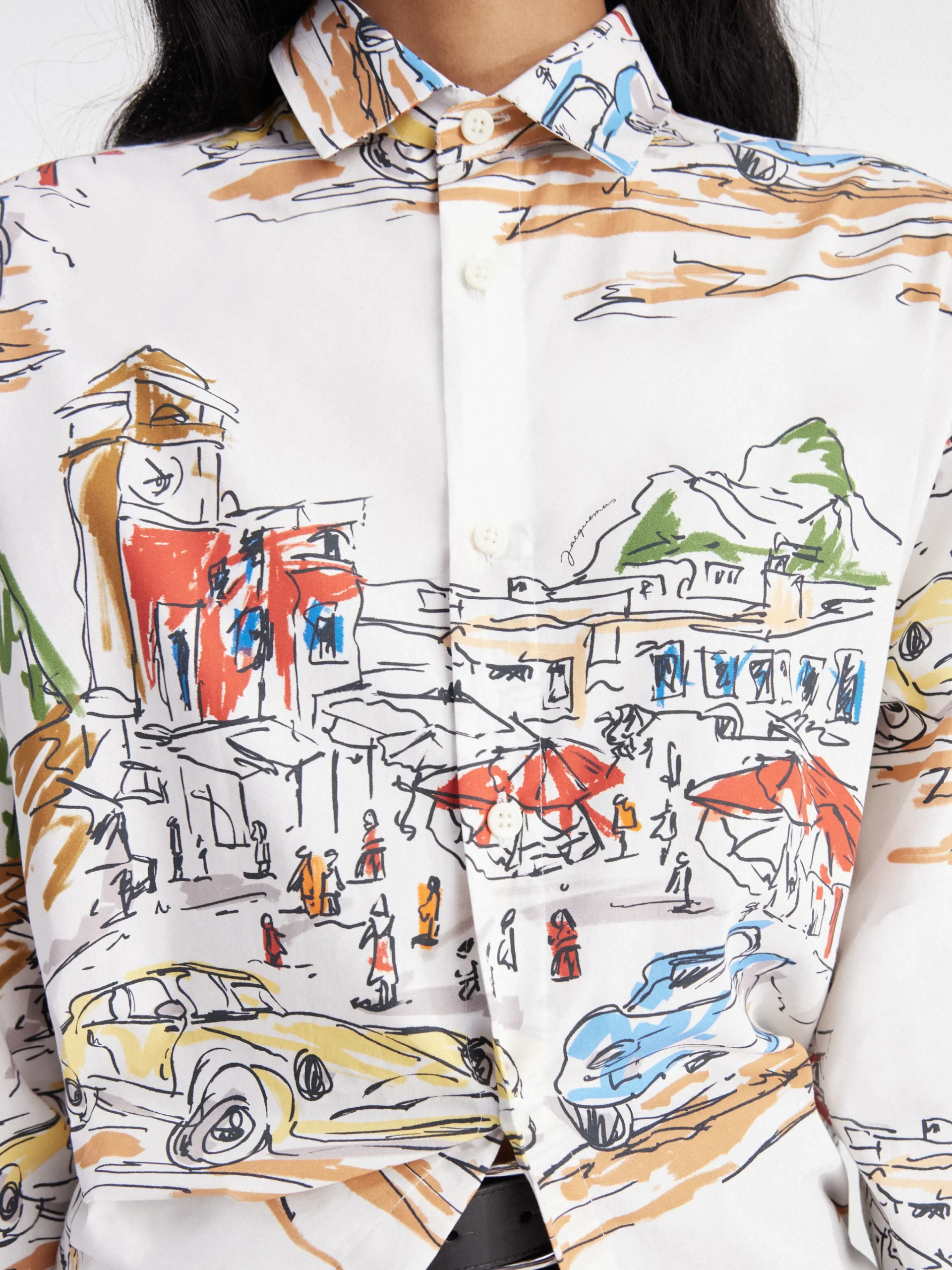 New Jacquemus Het Simon shirt PrintCapriCarsWhite