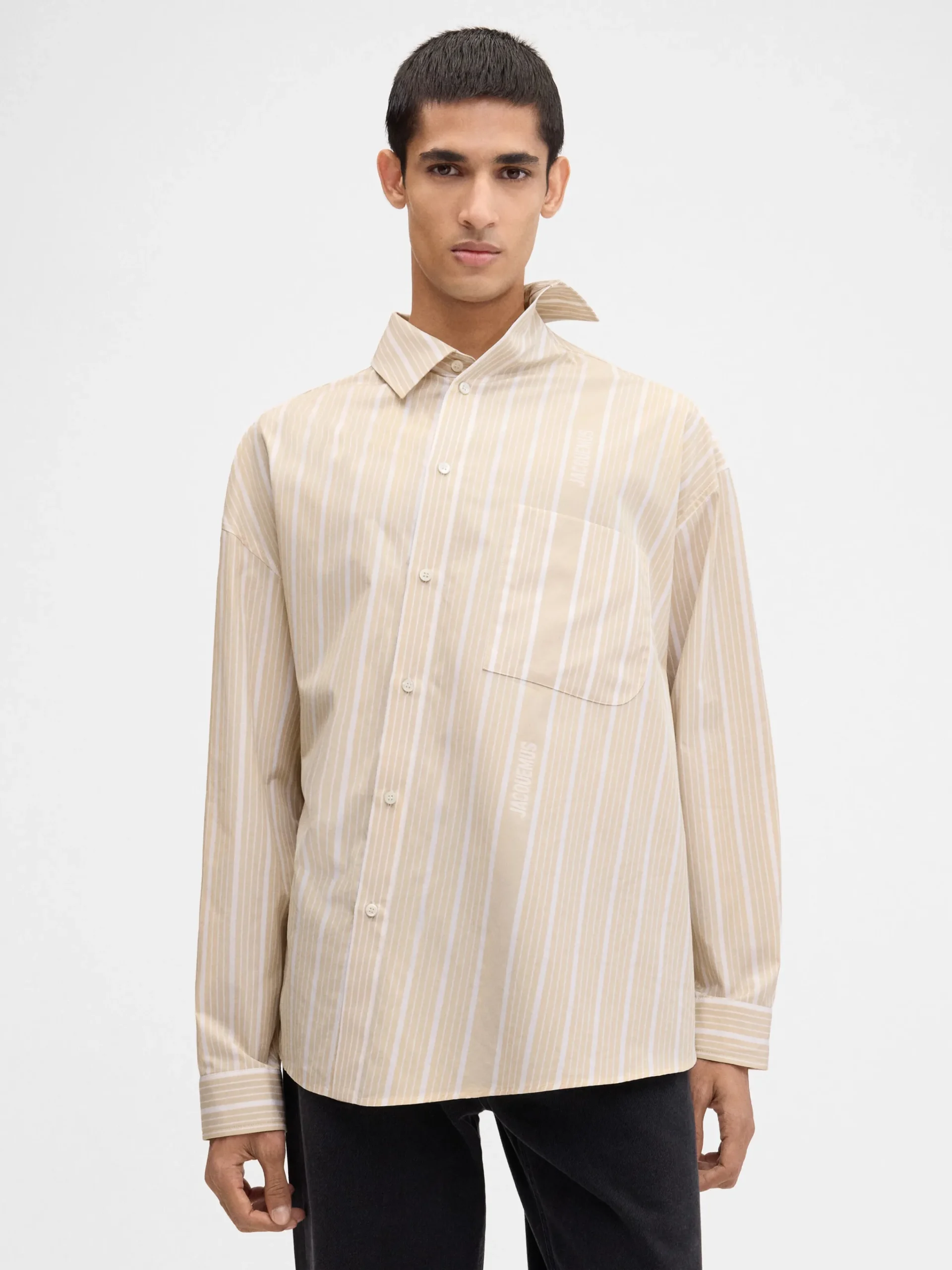 Clearance Jacquemus The Cuadro shirt JacquardBusinessBigLogoStripesBeige/White