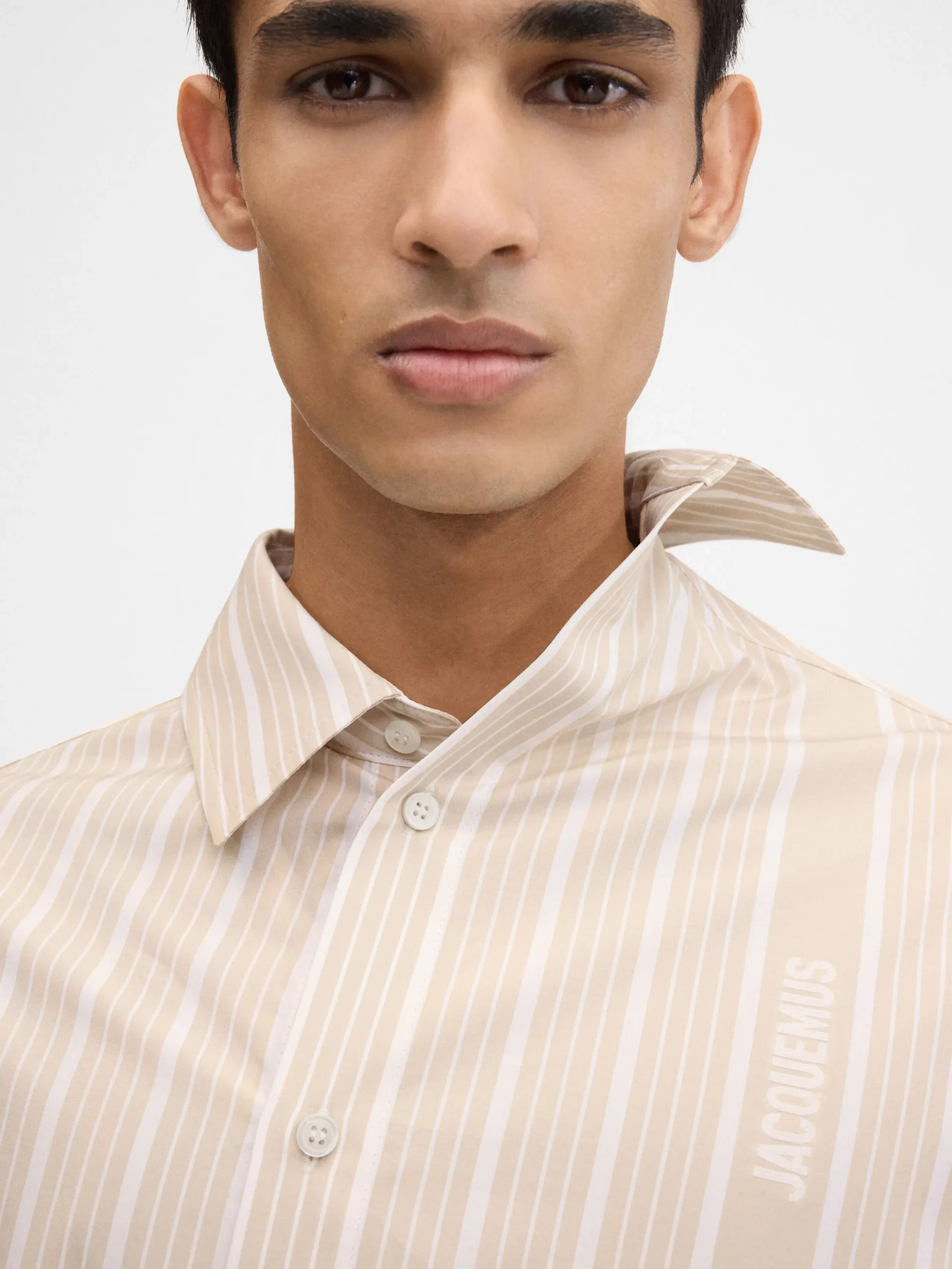 Clearance Jacquemus The Cuadro shirt JacquardBusinessBigLogoStripesBeige/White