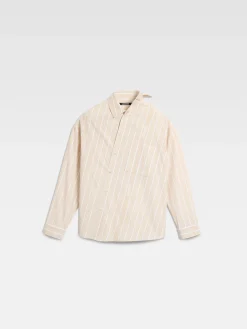 Clearance Jacquemus The Cuadro shirt JacquardBusinessBigLogoStripesBeige/White