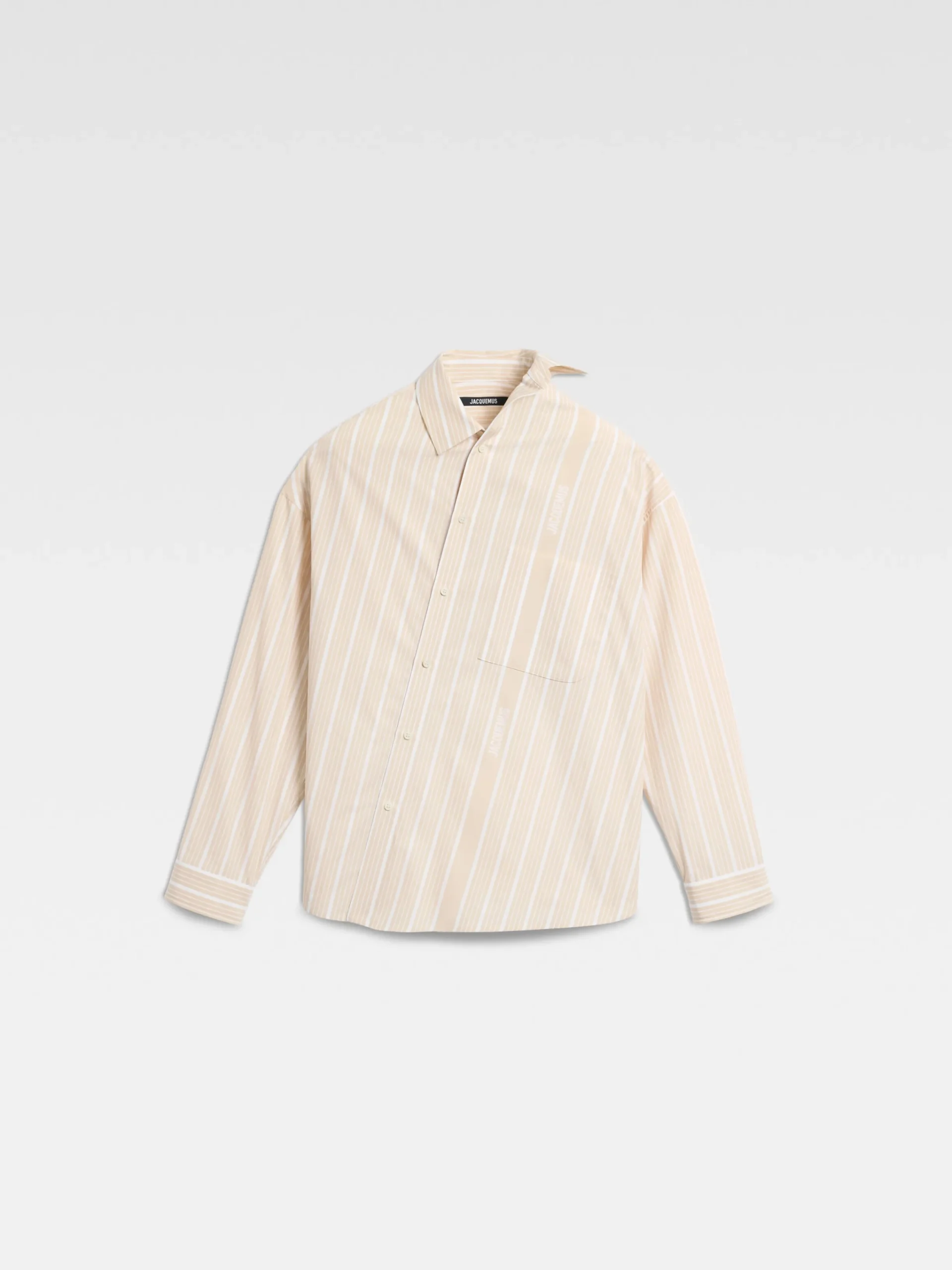Clearance Jacquemus The Cuadro shirt JacquardBusinessBigLogoStripesBeige/White