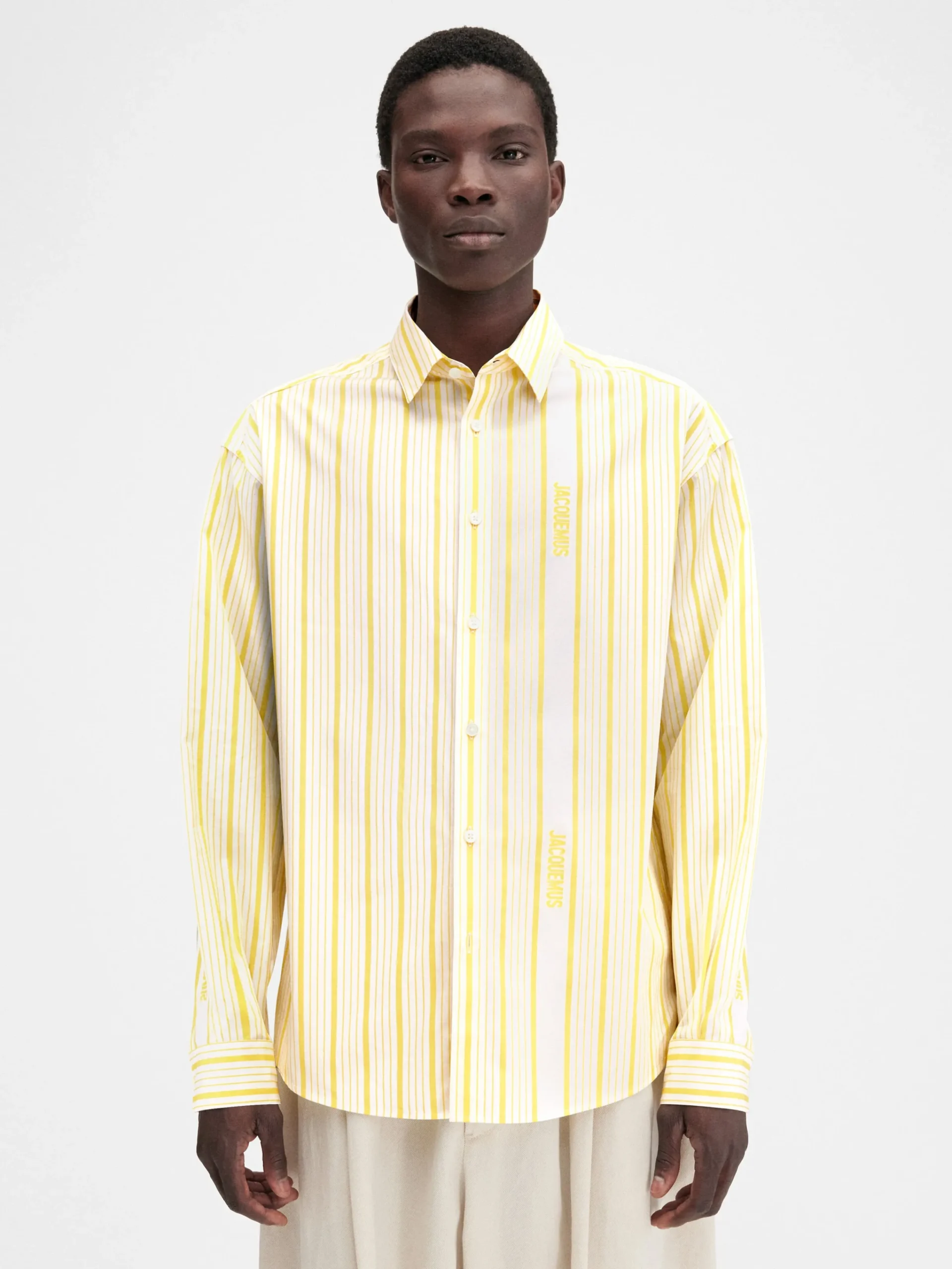Sale Jacquemus The Simon shirt JacquardBusinessBigLogoStripesYellow/White